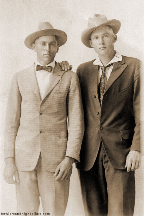 Two fashionable brothers. 1910s. RPPC. Private Collection.